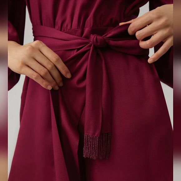 Farm Rio X Anthropologie Bell Sleeve Romper In Plum Size Small NWT - Picture 3 of 9